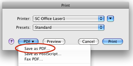 Creating a pdf under OS-X